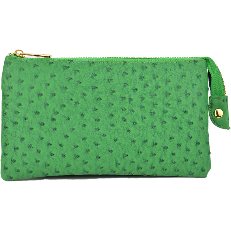 Folded Clutch with Zipper Ostrich Pattern