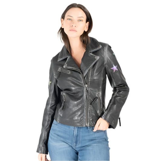 Candy RF Leather Jacket with Stars
