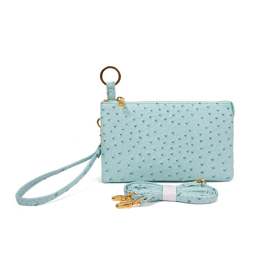 Folded Clutch with Zipper Ostrich Pattern