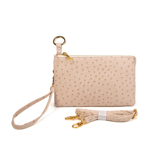 Folded Clutch with Zipper Ostrich Pattern