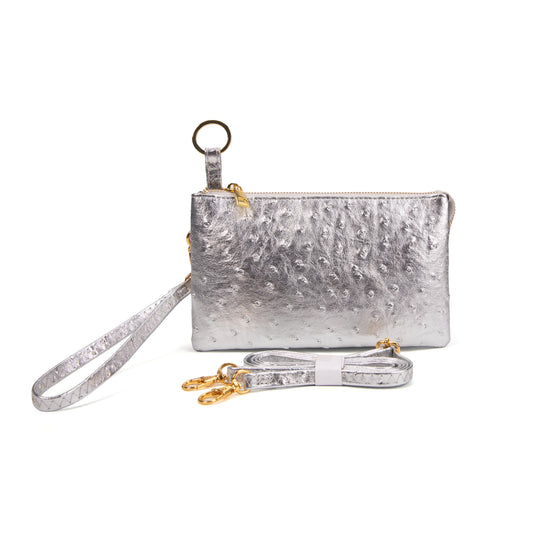 Folded Clutch with Zipper Ostrich Pattern