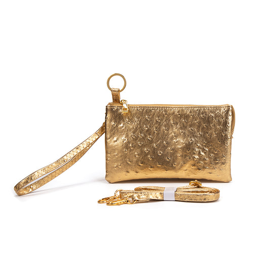 Folded Clutch with Zipper Ostrich Pattern