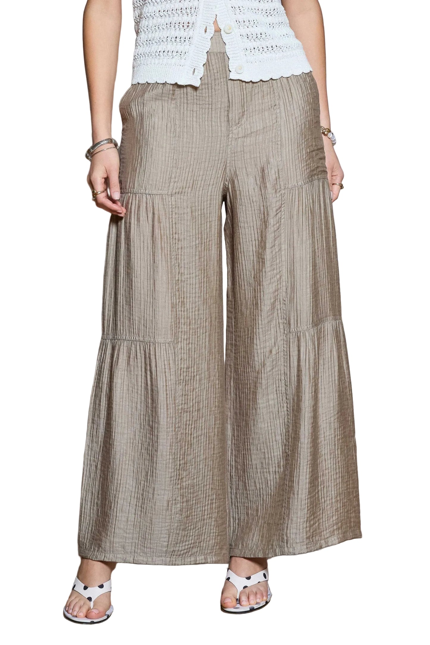 Elastic Waist Tiered Wide Leg Pants
