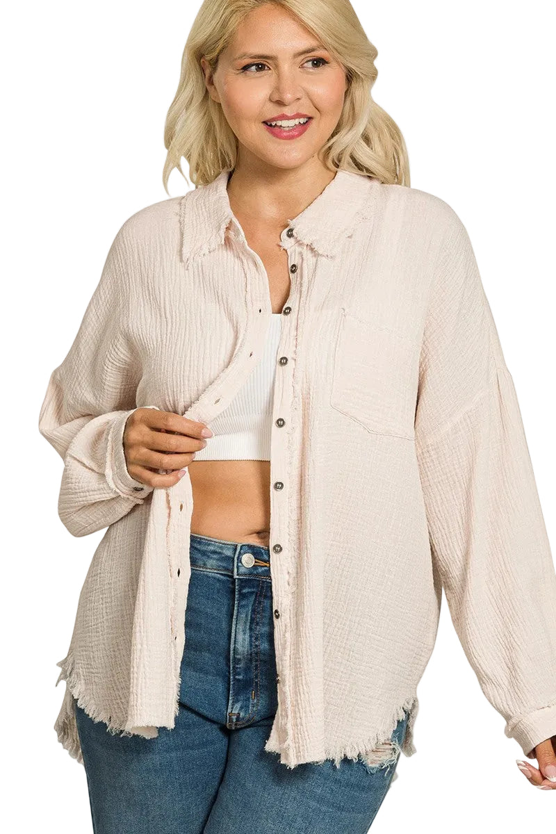 Double Gauze Oversized Raw Edge Shirt