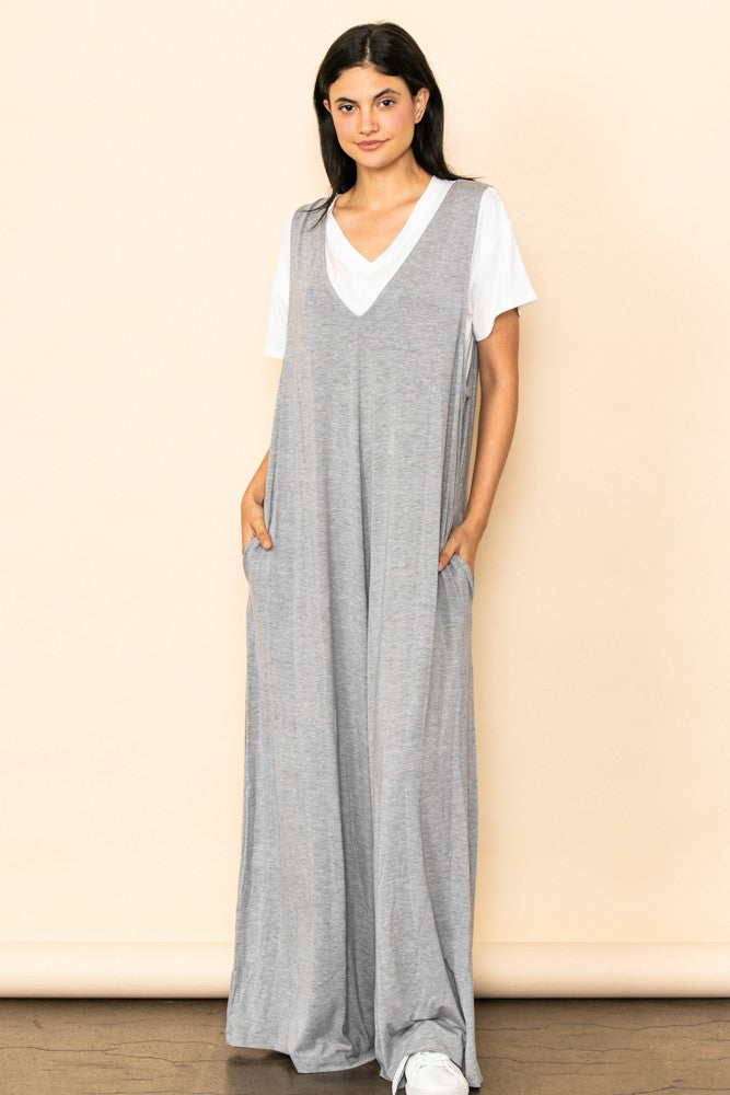 Relaxed Fit Jersey Knit Wide Leg Jumpsuit