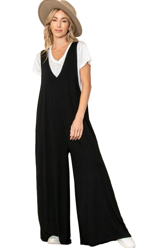Relaxed Fit Jersey Knit Wide Leg Jumpsuit