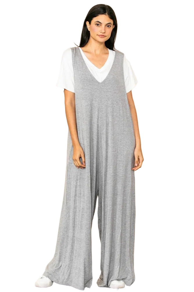 Relaxed Fit Jersey Knit Wide Leg Jumpsuit