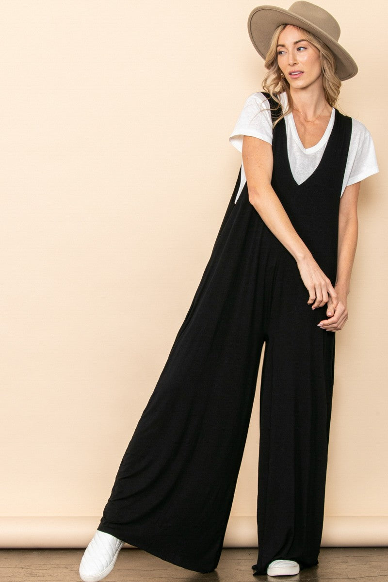 Relaxed Fit Jersey Knit Wide Leg Jumpsuit