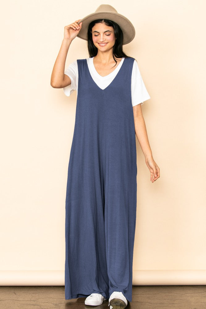 Relaxed Fit Jersey Knit Wide Leg Jumpsuit