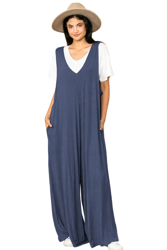 Relaxed Fit Jersey Knit Wide Leg Jumpsuit