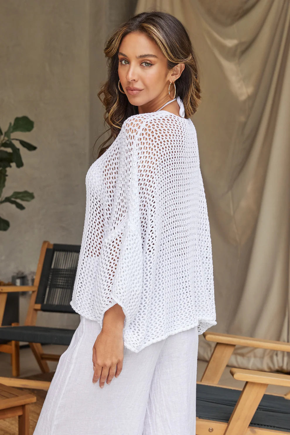 Long Sleeve Drop Shoulder Crochet Tunic
