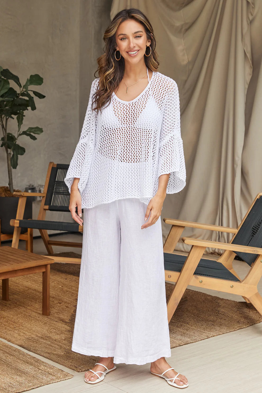 Long Sleeve Drop Shoulder Crochet Tunic