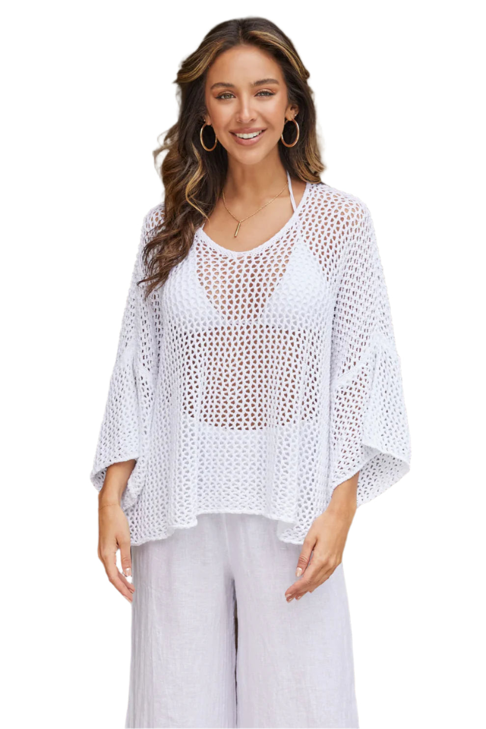 Long Sleeve Drop Shoulder Crochet Tunic