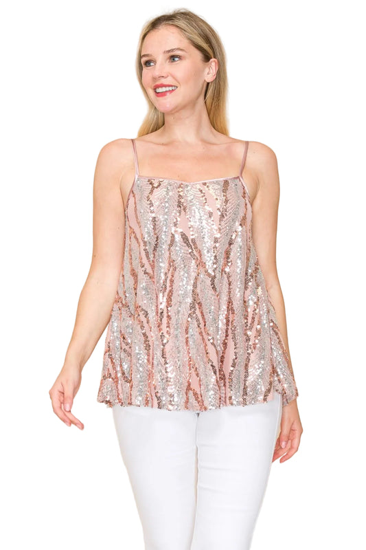 Leaves Textured Sequins Cami Top