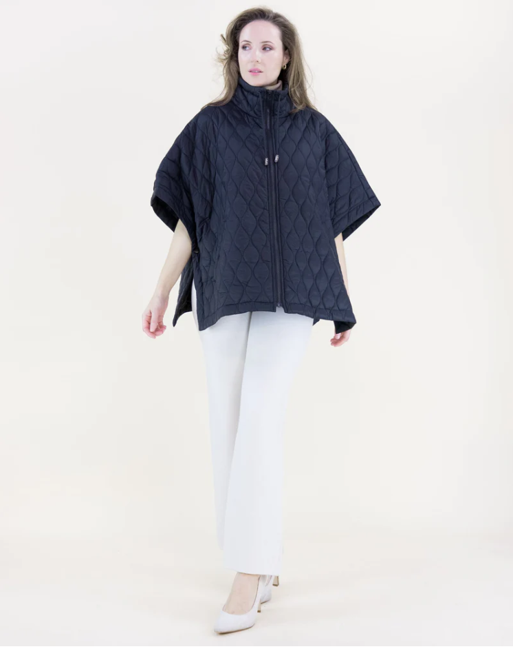 Boxy Funnel Neck Side Snaps Cocoon Puffer Poncho