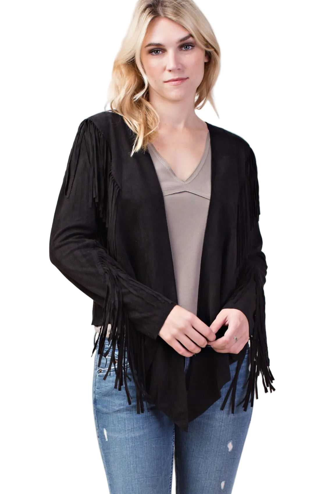 Suede Feel Open Front Jacket