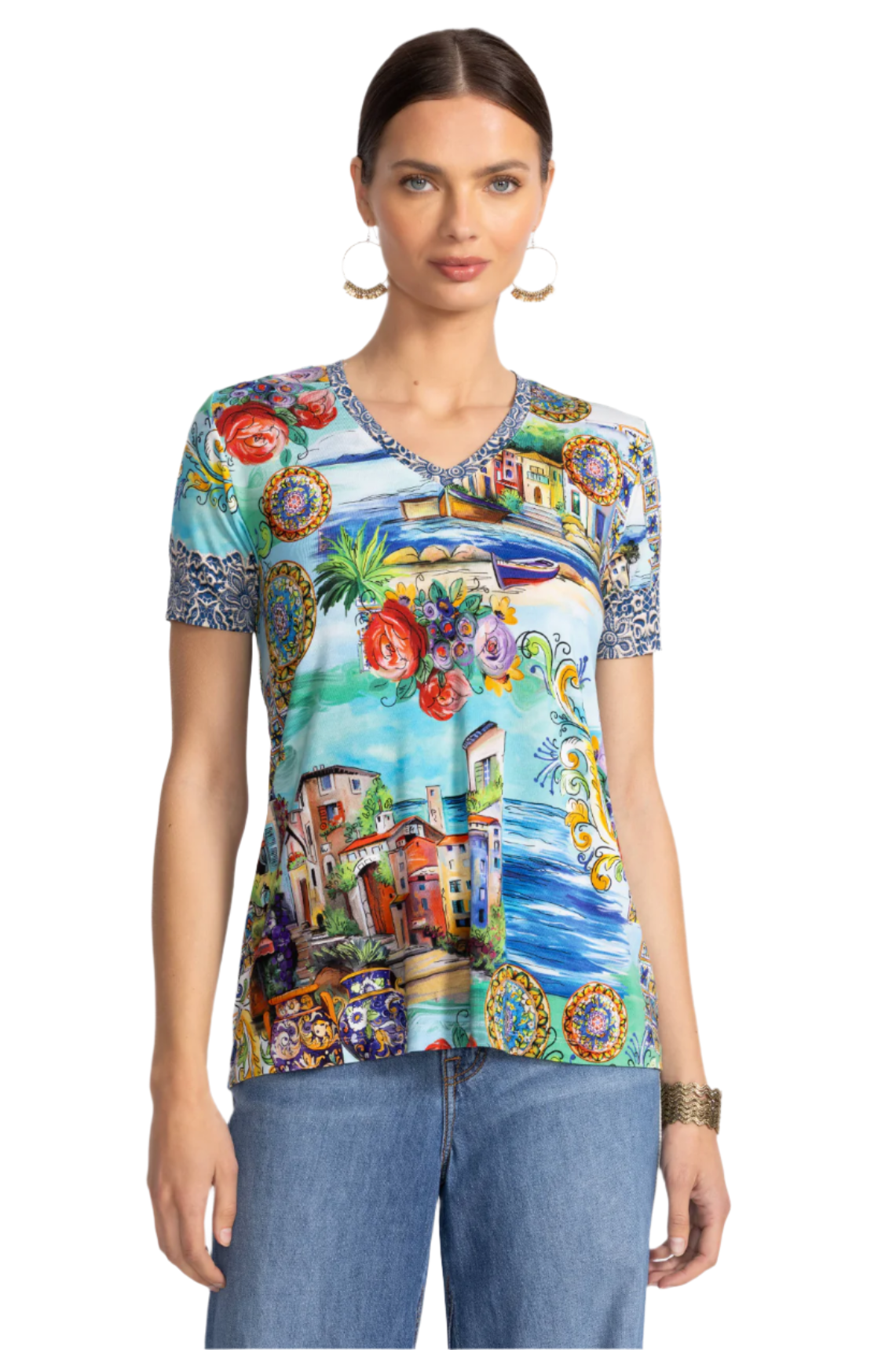 The Janie Favorite S/S V-Neck Swing Tee