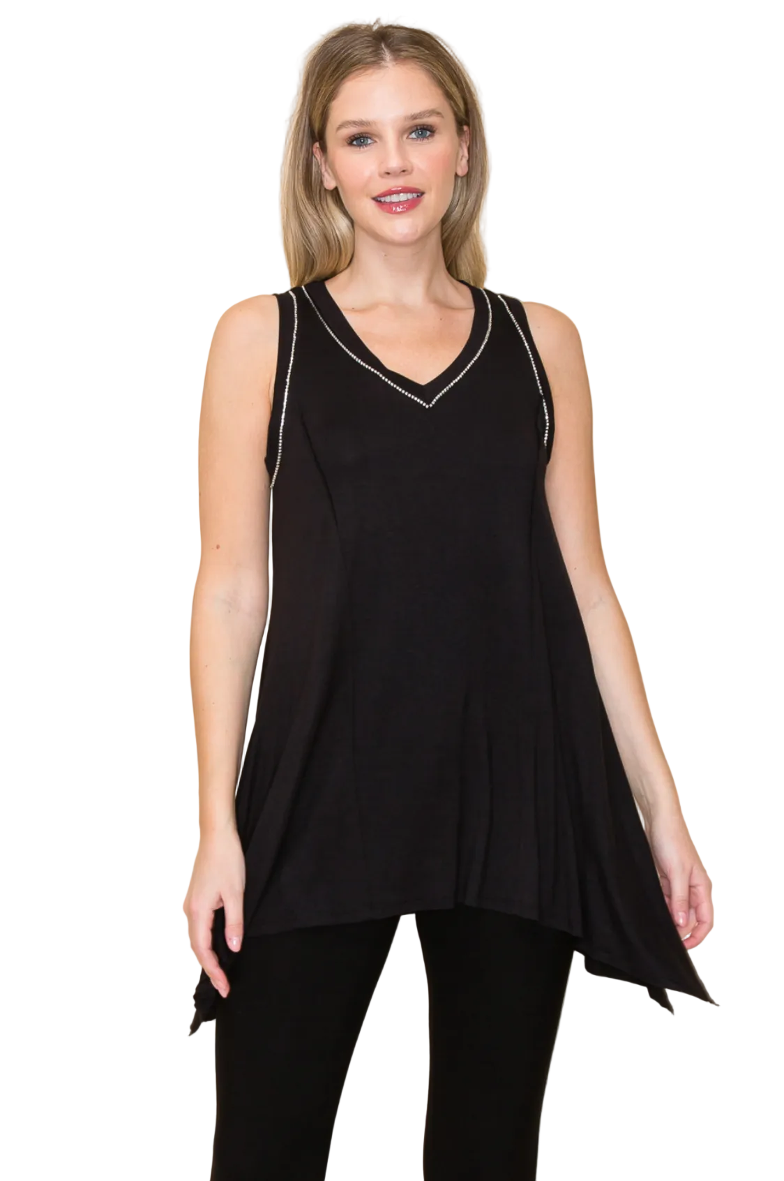 Rhinestone Embellished V-Neck Tank Top