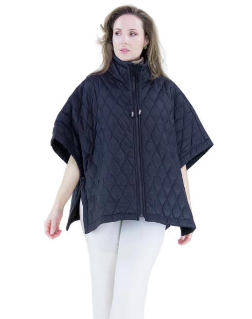 Boxy Funnel Neck Side Snaps Cocoon Puffer Poncho
