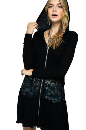 L/S Thermal Zip Up Hoodie with Lace