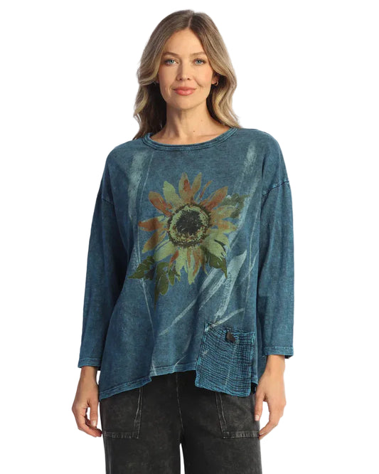 Mineral Wash Tunic with Gauze Contrast Pocket - Sunburst