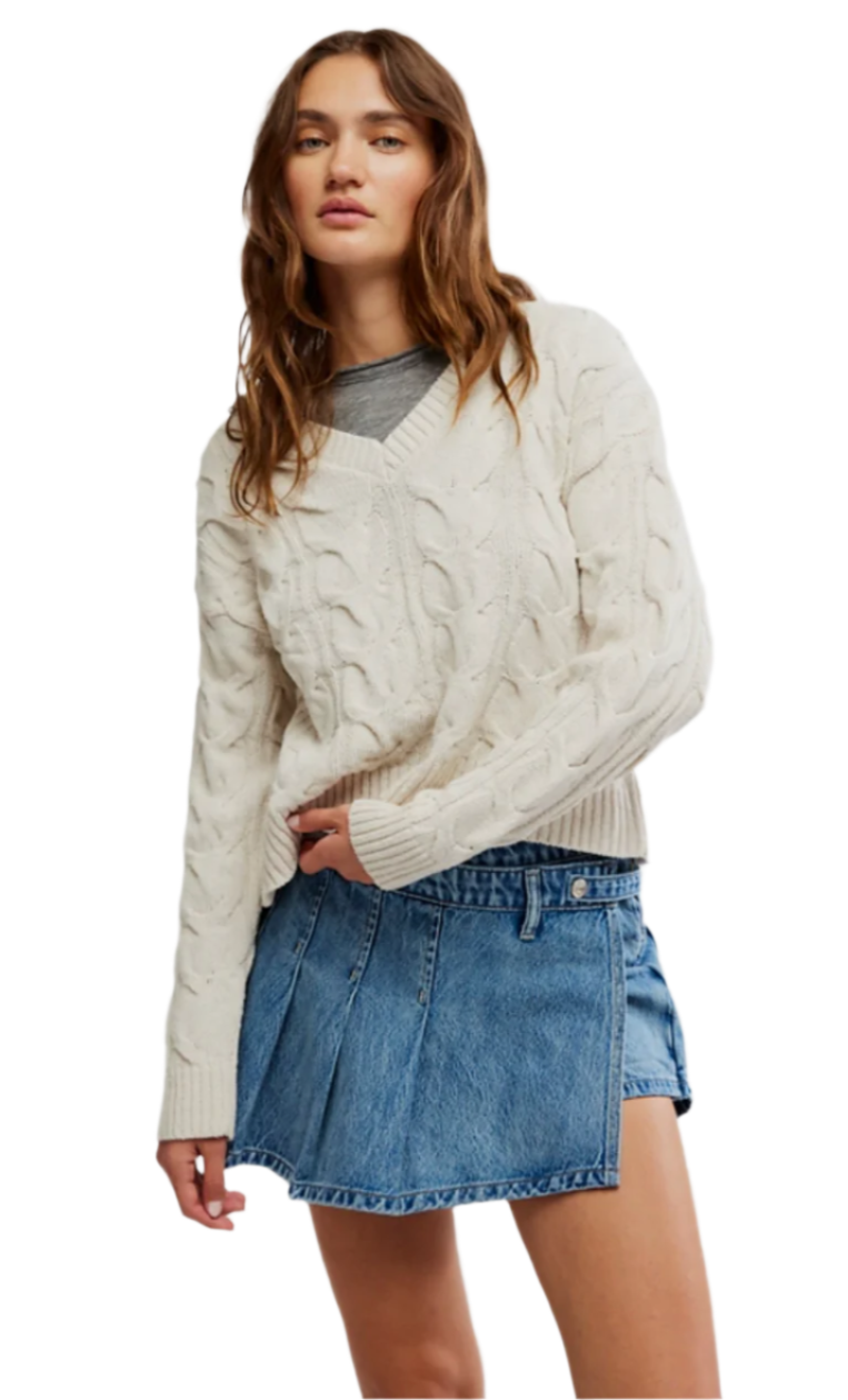 Washed Cable V-Neck Sweater