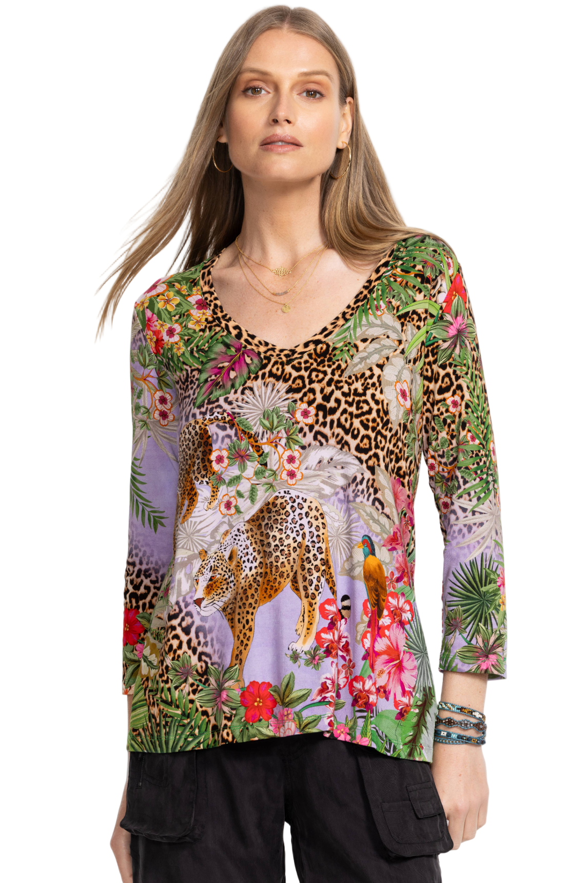 The Janie Favorite 3/4 Slv V-Neck Swing Tee