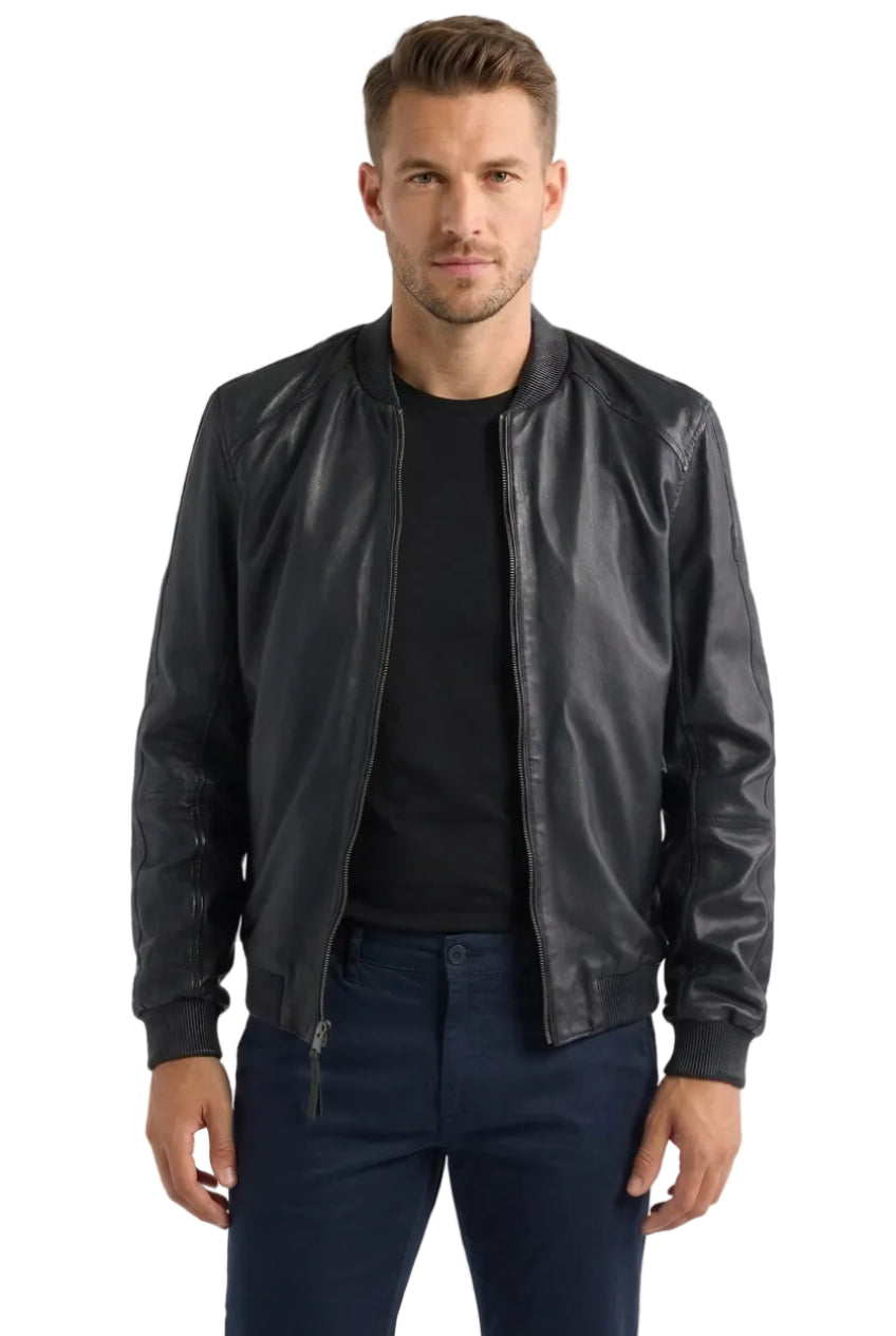 Men's Nappa Bomber with Baseball Collar