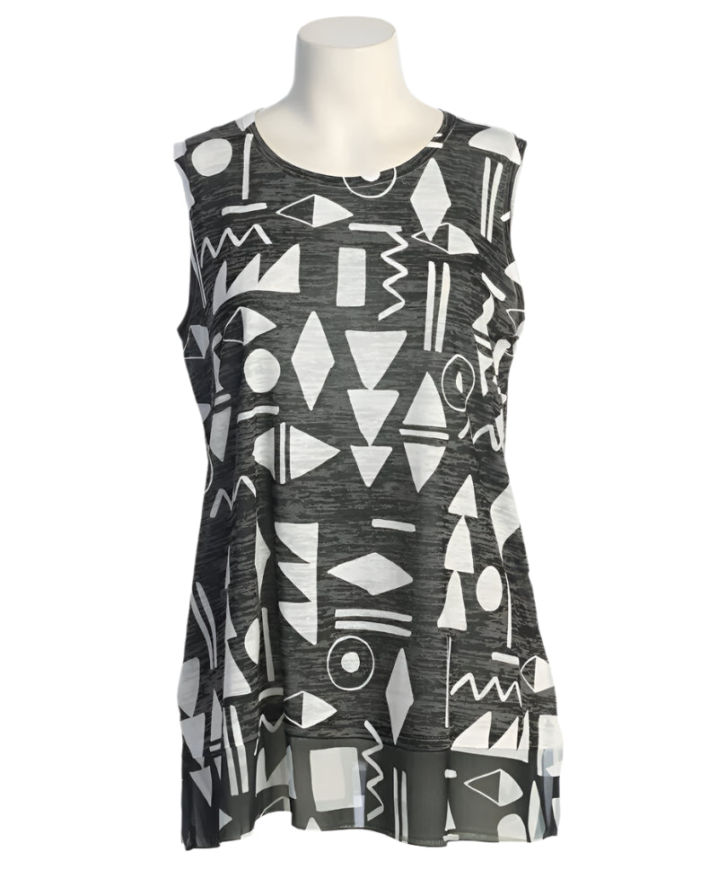 C-Burnout Sleeveless Top With Chiffon Contrast, Oasis