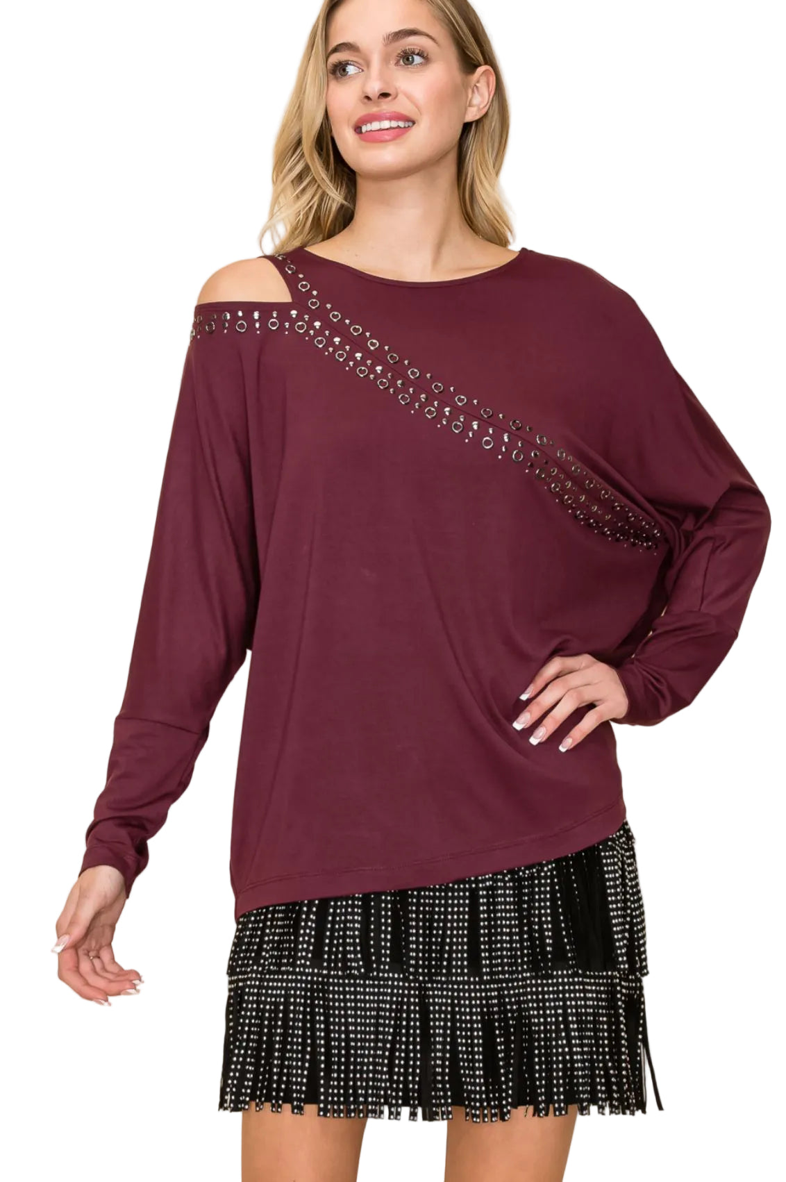 Asymmetrical Open Shoulder Batwing Top