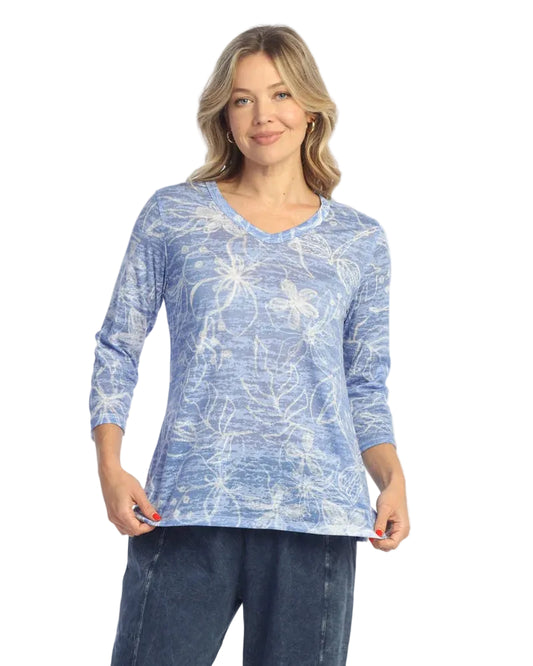 3/4 Sleeve Burnout V-Neck Top - Darling