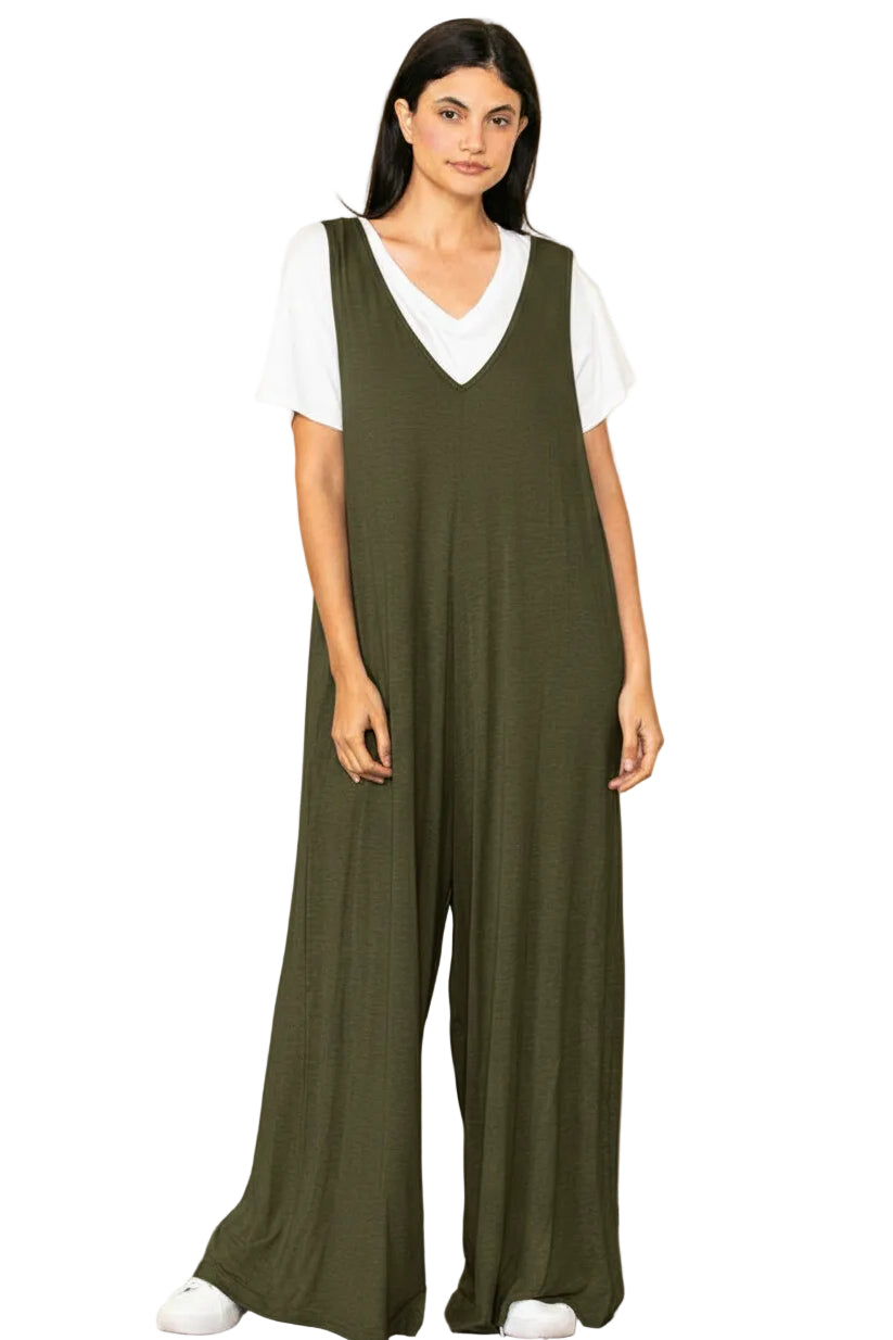 Relaxed Fit Jersey Knit Wide Leg Jumpsuit