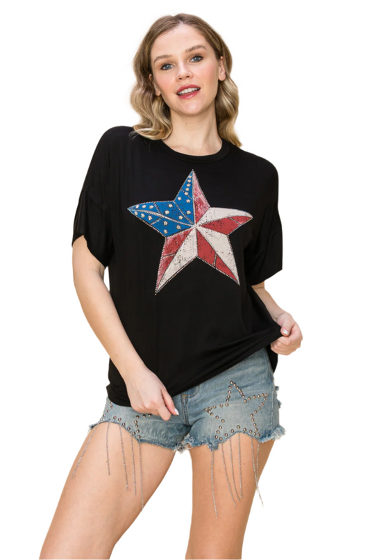Star Flag Print Short Sleeve Top