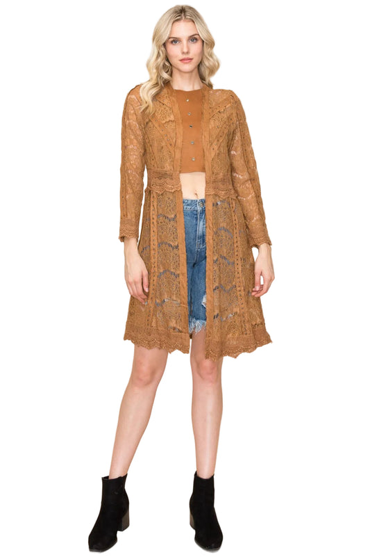 Faux Suede Open Front Jacket with Studs