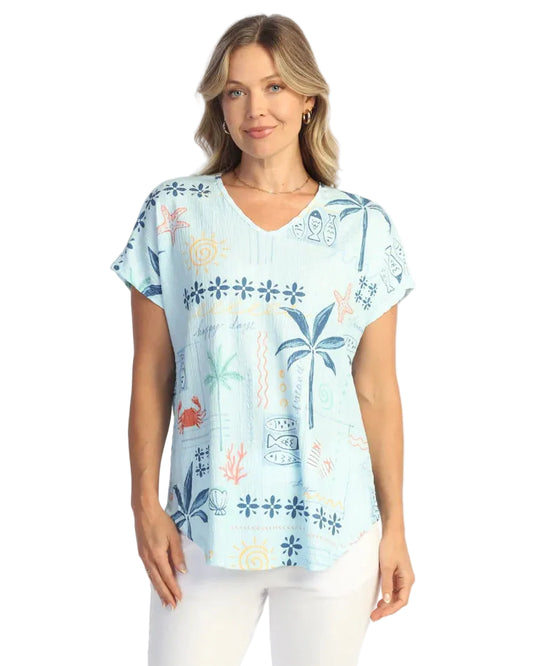 Crinkle Dolman V-Neck Top - Tidepool