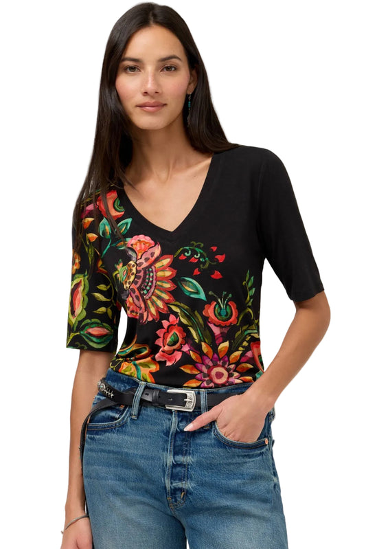 The Janie Favorite Fitted V-Neck Elbow Sleeve Tee