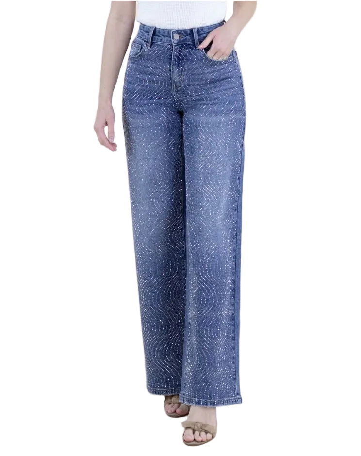 Swirl Embellished Rhinestone High Rise Jeans