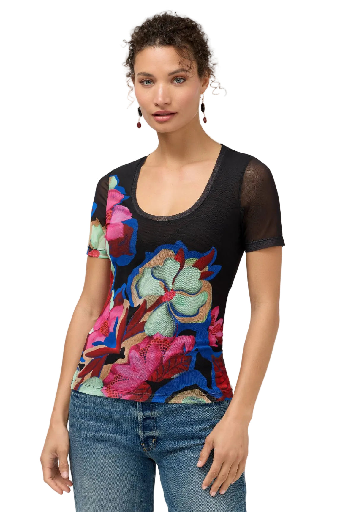 Short Sleeve Scoop Neck Mesh Tee