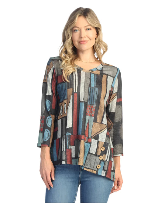 Tunic Top with Asymmetric Hem and Button, Montage