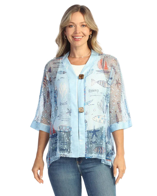 Boucle Mesh Cardigan with 2 Buttons - Newport