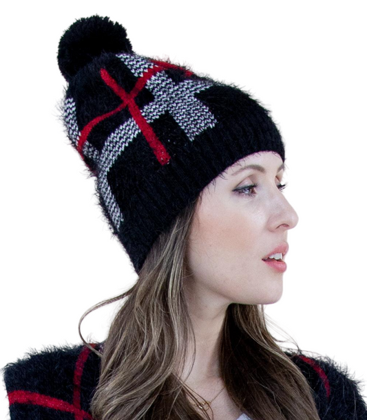 Eyelash Plaid Beanie