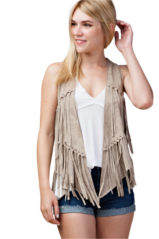 Open Front Vest with Eyelets and Fringe