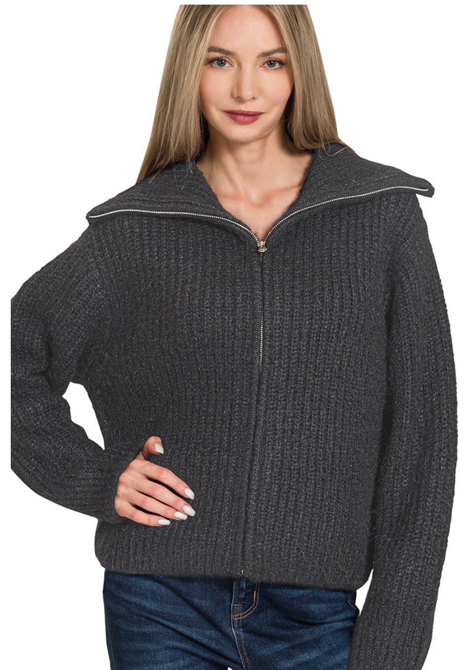 High Neck Full Zip Sweater