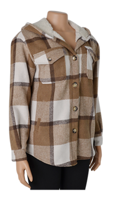 Hooded Button Up Plaid Shacket