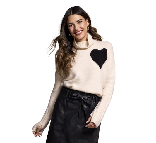 Drop Shoulder Intarsia Sweater with Heart