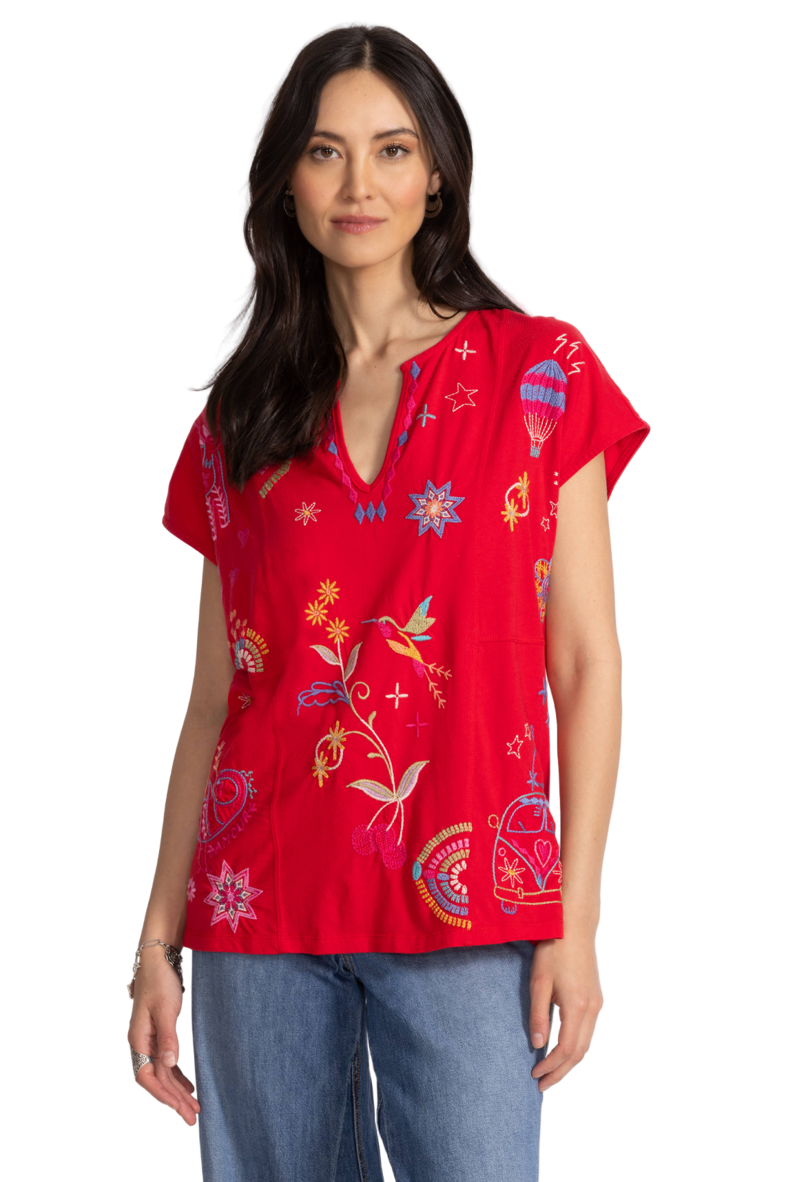 Easy Paneled V-Neck Tee - Loulia