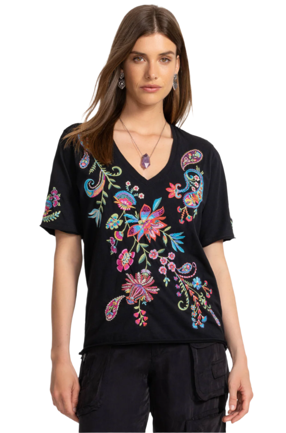 Raw Hem V-Neck Tee - Karime