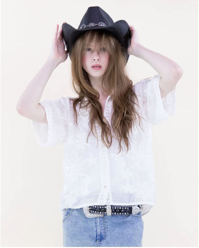 Garden Party Beaded Embroidered S/S Shirt