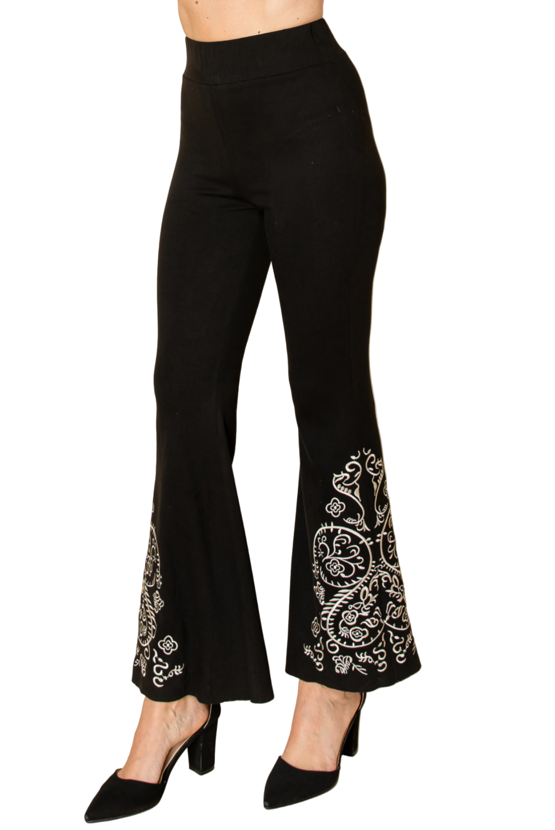 Bottom Side Embroidered Bell Bottom Pants