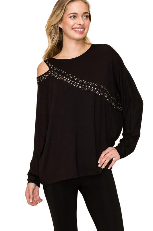 Asymmetrical Open Shoulder Batwing Top
